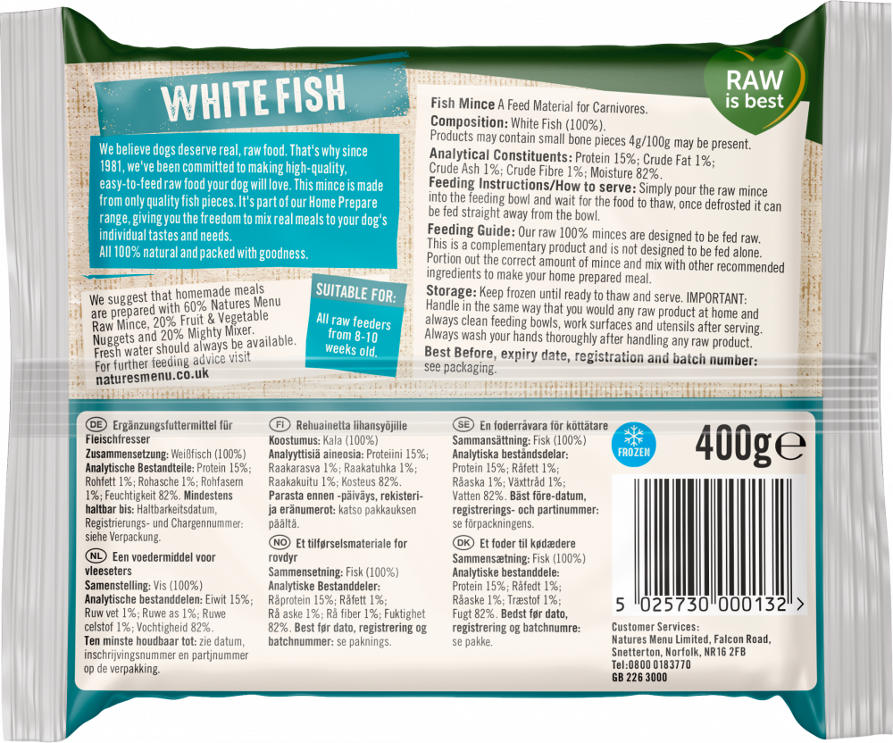 Just White Fish Raw mince Natures Menu Home Prepare Raw