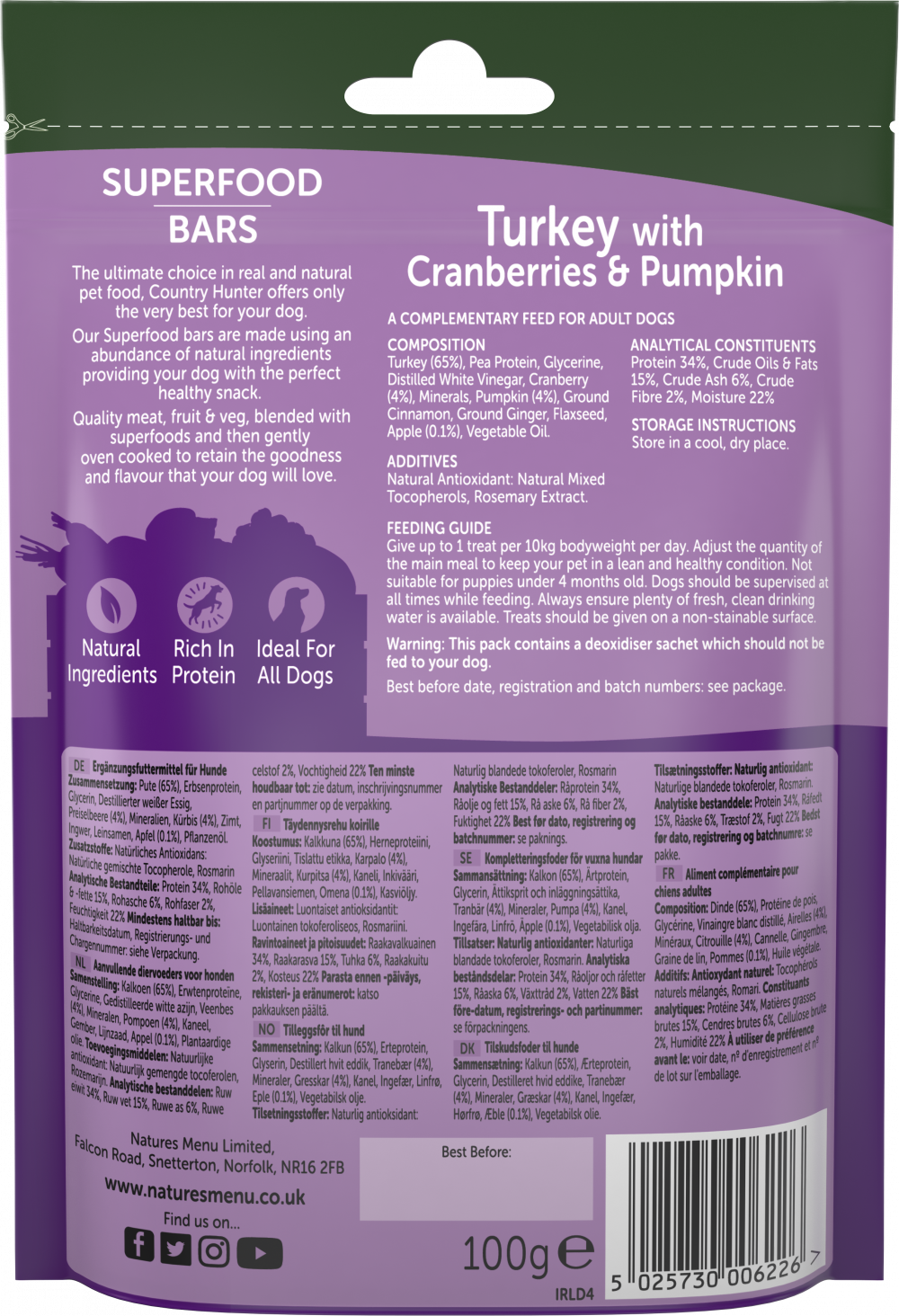 Turkey Country Hunter Superfood Bars Natures Menu